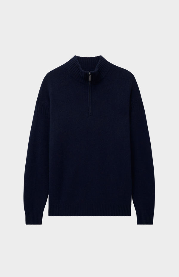 Pringle Of Scotland Men's Zip Neck Cashmere Jumper In Navy Melange