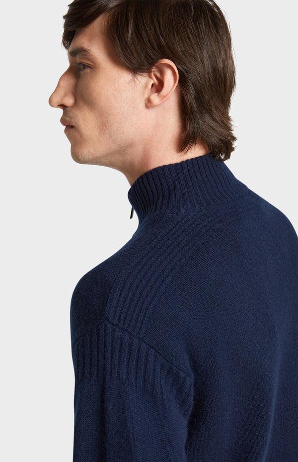Pringle Of Scotland Men's Zip Neck Cashmere Jumper In Navy Melange