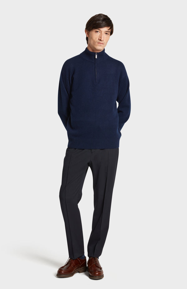 pringle of scotland Men's Zip Neck Cashmere Jumper In Navy Melange