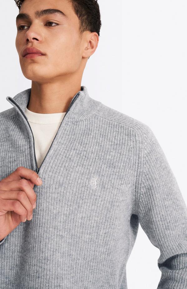 pringle of scotland Qtr Zip Cardigan Rib Lambswool Jumper In Light Grey