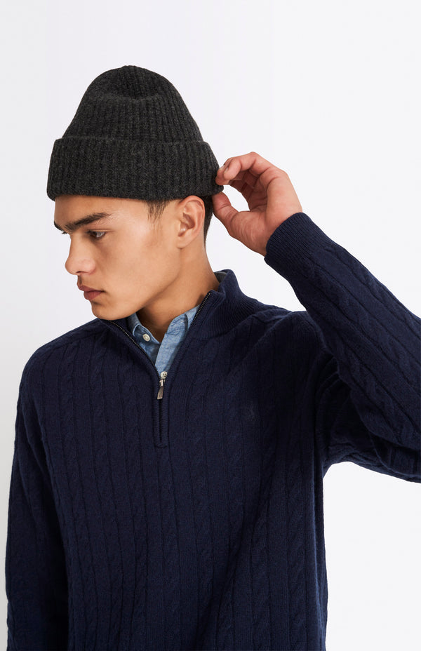 Pringle Of Scotland Quarter Zip Lambswool Cable Knit Jumper In Midnight