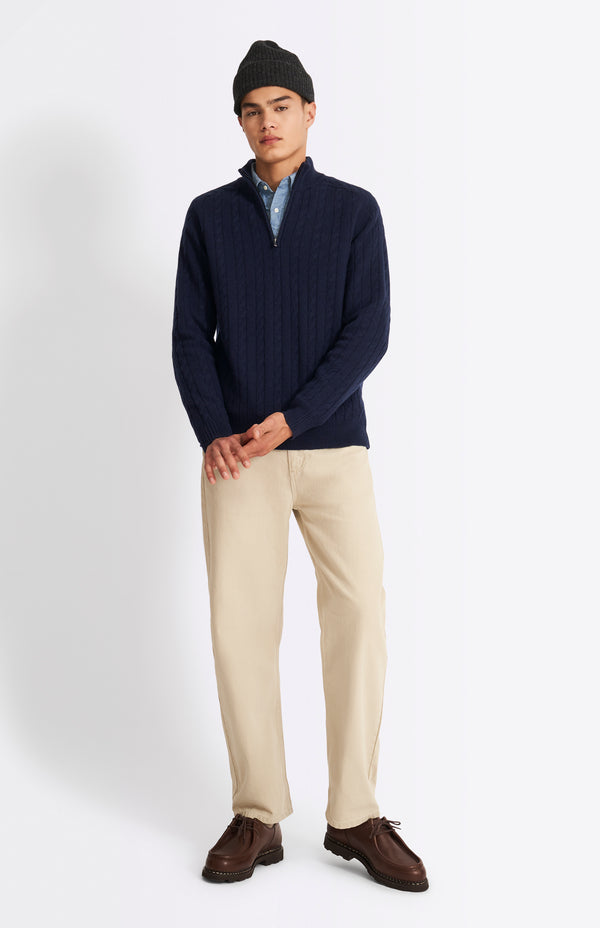 pringle of scotland Quarter Zip Lambswool Cable Knit Jumper In Midnight