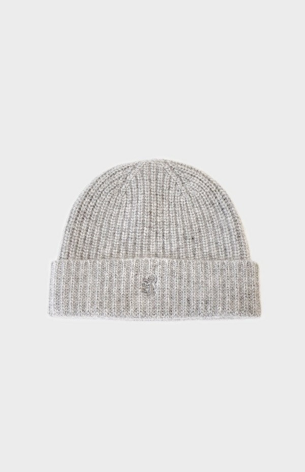 pringle of scotland Ribbed Chunky Cashmere Beanie In Silver Melange