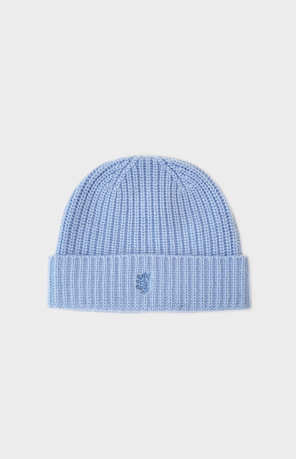 pringle of scotland Ribbed Chunky Cashmere Beanie In Sky Blue