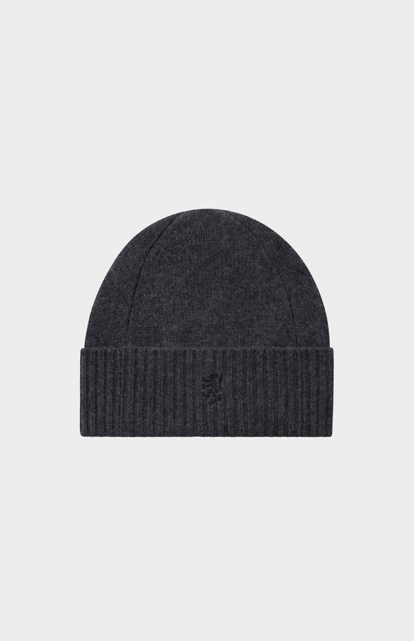 pringle of scotland Ribbed Edge Cashmere Beanie In Charcoal