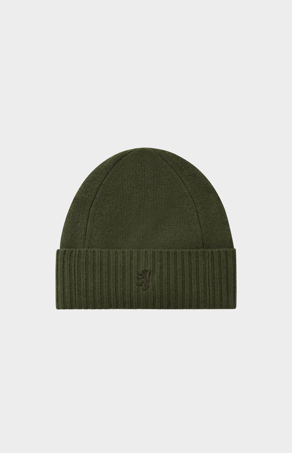 pringle of scotland Ribbed Edge Cashmere Beanie In Evergreen