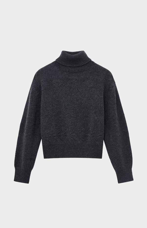 pringle of scotland Roll Neck Guernsey Cashmere Jumper In Charcoal