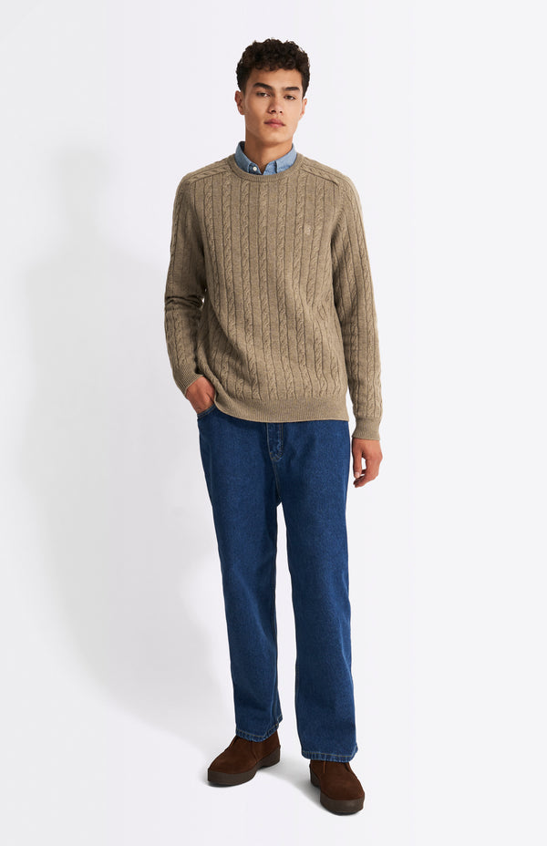Pringle Of Scotland Round Neck Cable Knit Lambswool Jumper In Dark Natural