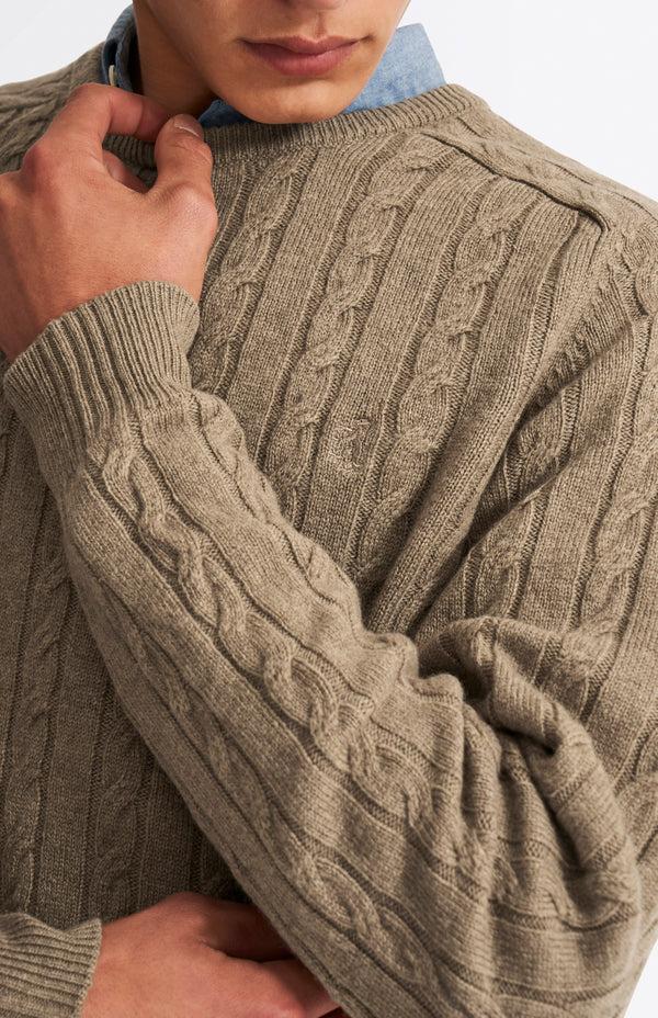 pringle of scotland Round Neck Cable Knit Lambswool Jumper In Dark Natural