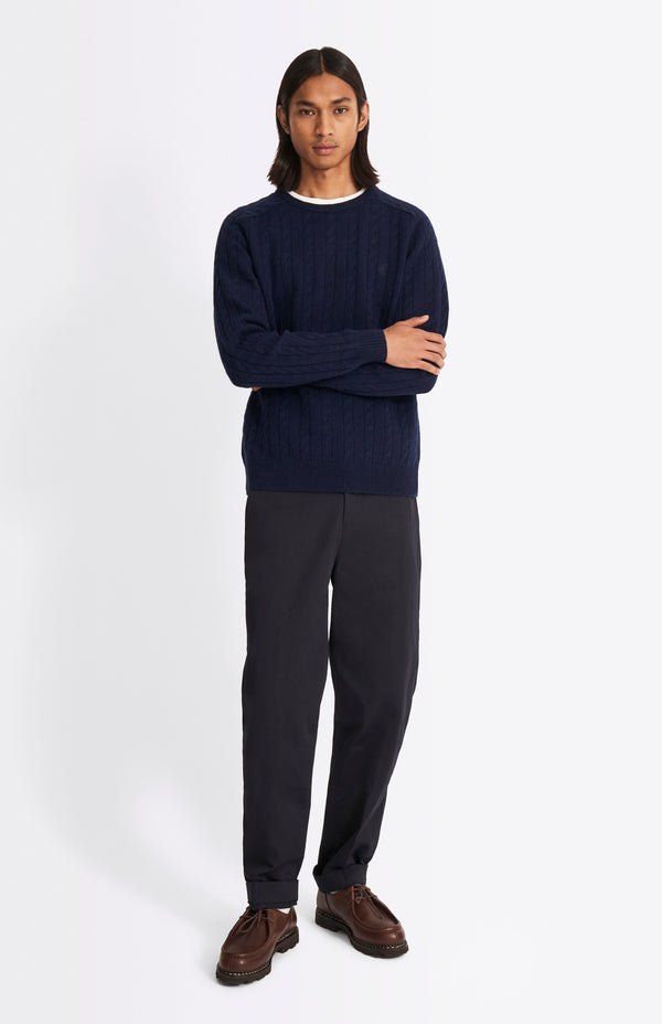 Pringle Of Scotland Round Neck Cable Knit Lambswool Jumper In Midnight