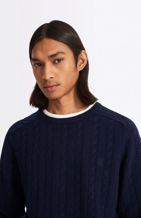 Pringle Of Scotland Round Neck Cable Knit Lambswool Jumper In Midnight