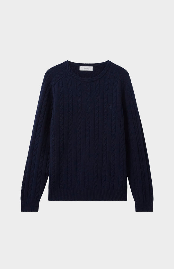 Pringle Of Scotland Round Neck Cable Knit Lambswool Jumper In Midnight