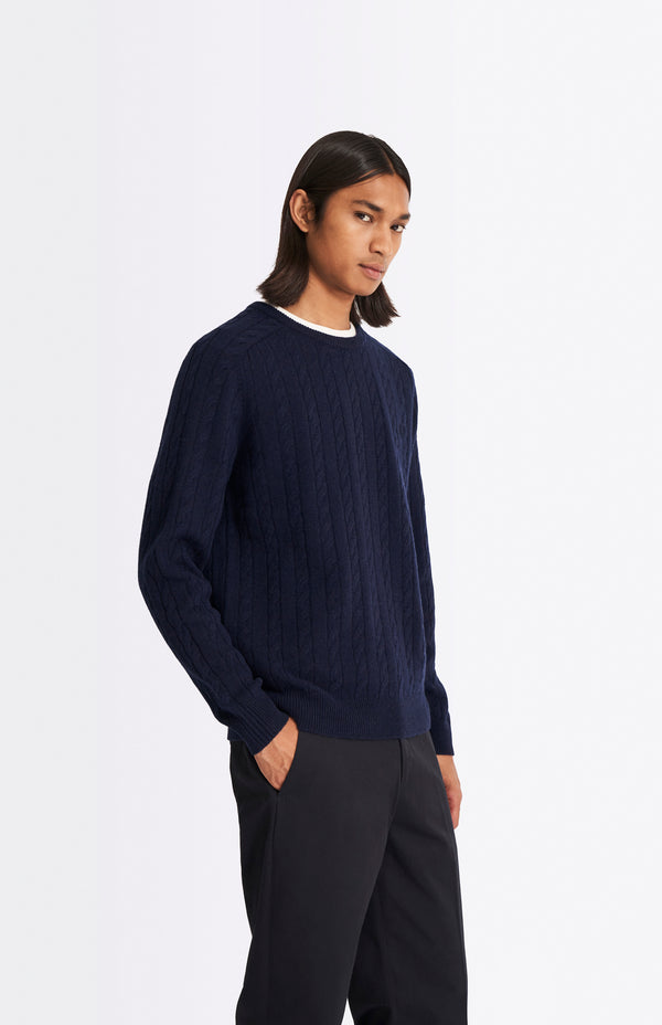 pringle of scotland Round Neck Cable Knit Lambswool Jumper In Midnight