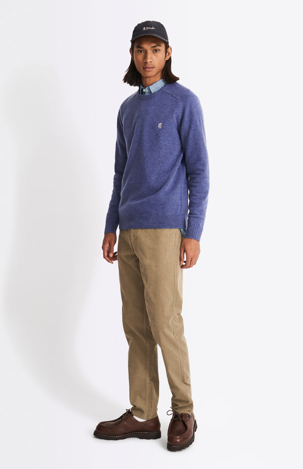 Pringle Of Scotland Round Neck Lambswool Contrast Jumper In Dark Indigo