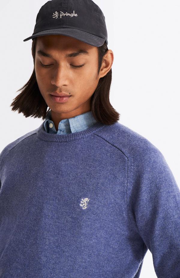 Pringle Of Scotland Round Neck Lambswool Contrast Jumper In Dark Indigo