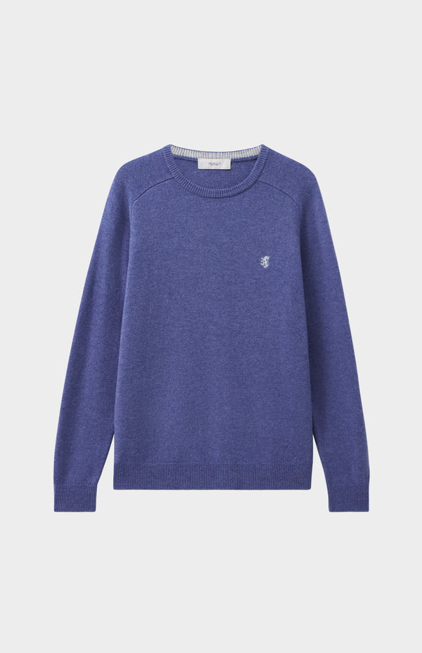 Pringle Of Scotland Round Neck Lambswool Contrast Jumper In Dark Indigo