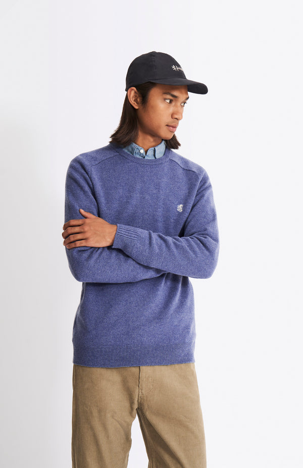 pringle of scotland Round Neck Lambswool Contrast Jumper In Dark Indigo