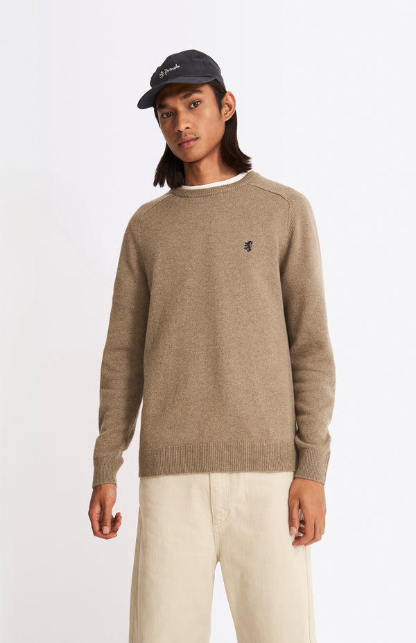 Pringle Of Scotland Round Neck Lambswool Contrast Jumper In Dark Natural