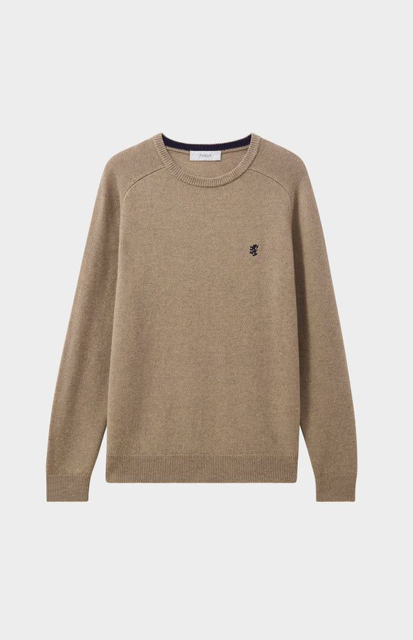 Pringle Of Scotland Round Neck Lambswool Contrast Jumper In Dark Natural