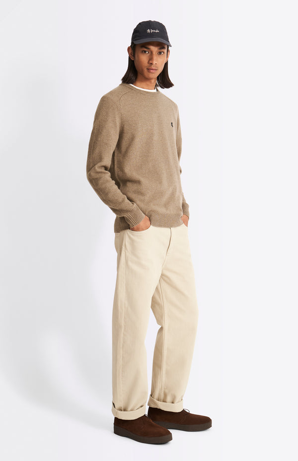 pringle of scotland Round Neck Lambswool Contrast Jumper In Dark Natural