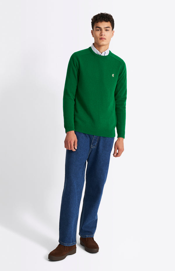 Pringle Of Scotland Round Neck Lambswool Contrast Jumper In Dark Pine