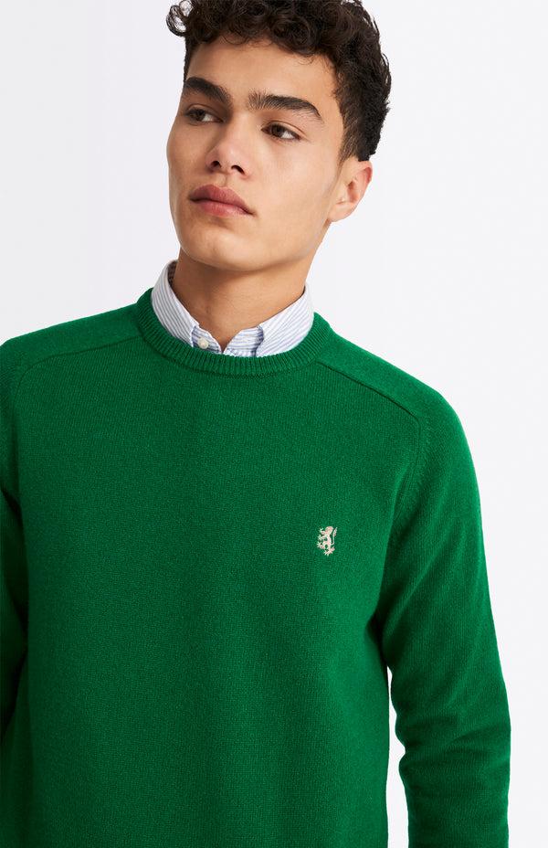 Pringle Of Scotland Round Neck Lambswool Contrast Jumper In Dark Pine