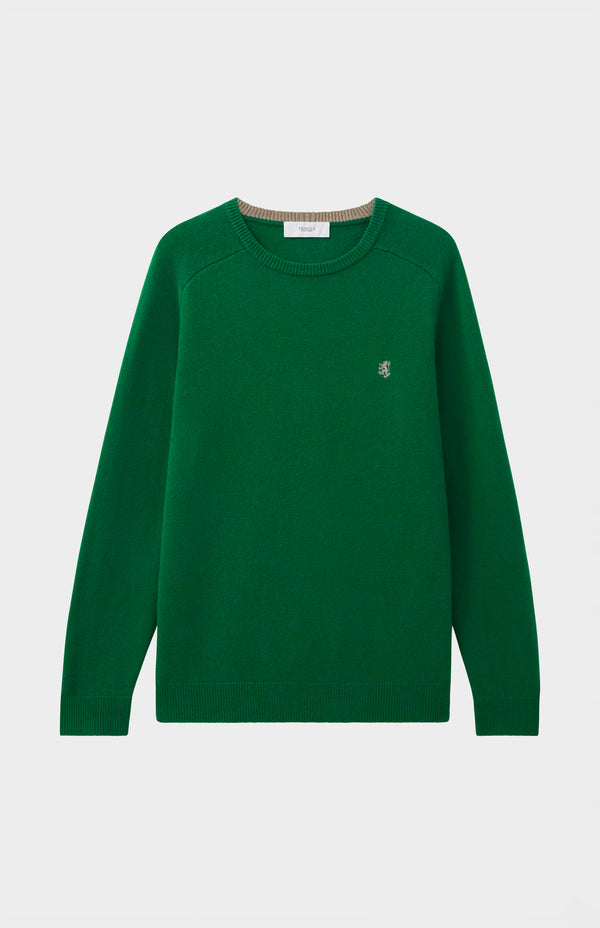 Pringle Of Scotland Round Neck Lambswool Contrast Jumper In Dark Pine