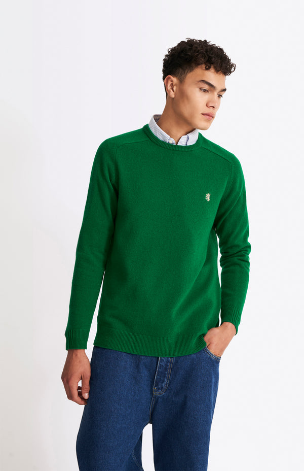 pringle of scotland Round Neck Lambswool Contrast Jumper In Dark Pine