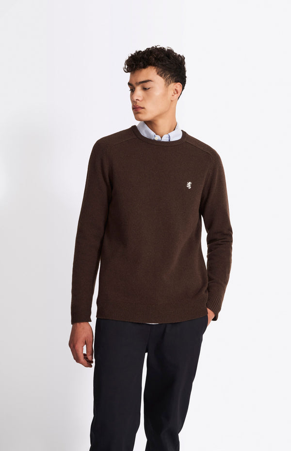 Pringle Of Scotland Round Neck Lambswool Contrast Jumper In Dark Umber