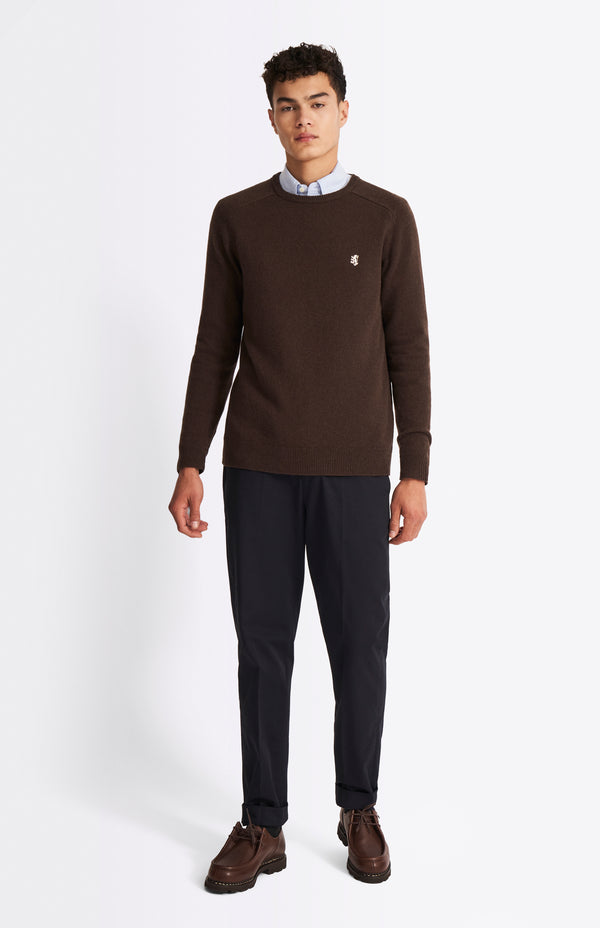 Pringle Of Scotland Round Neck Lambswool Contrast Jumper In Dark Umber