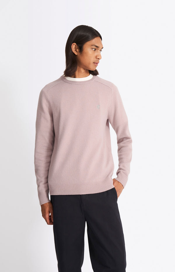 Pringle Of Scotland Round Neck Lambswool Contrast Jumper In Dusty Pink