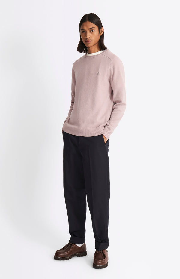 Pringle Of Scotland Round Neck Lambswool Contrast Jumper In Dusty Pink