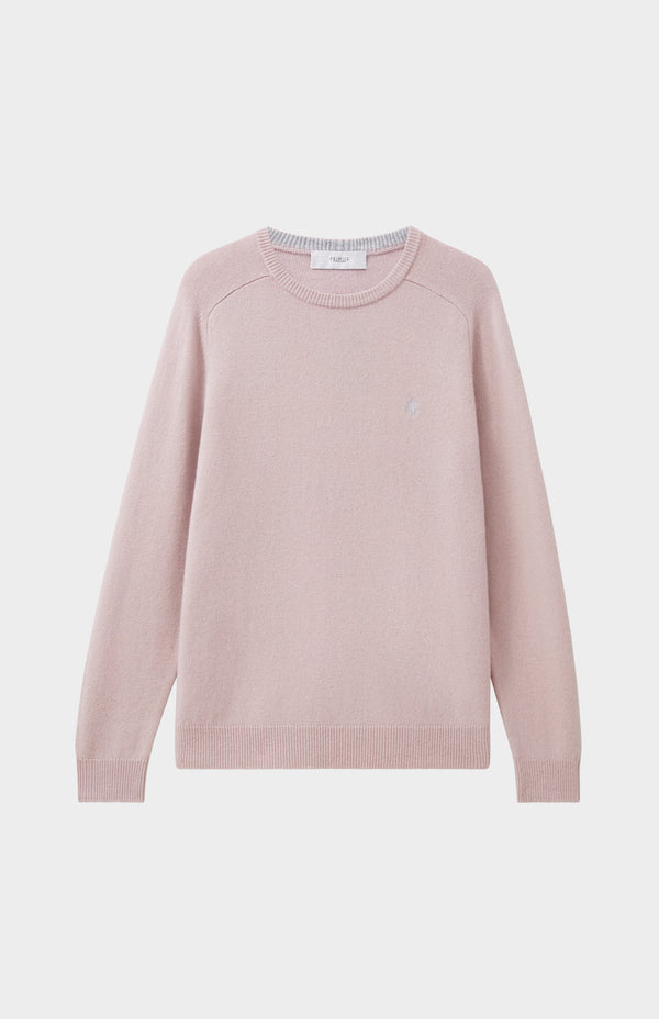 Pringle Of Scotland Round Neck Lambswool Contrast Jumper In Dusty Pink