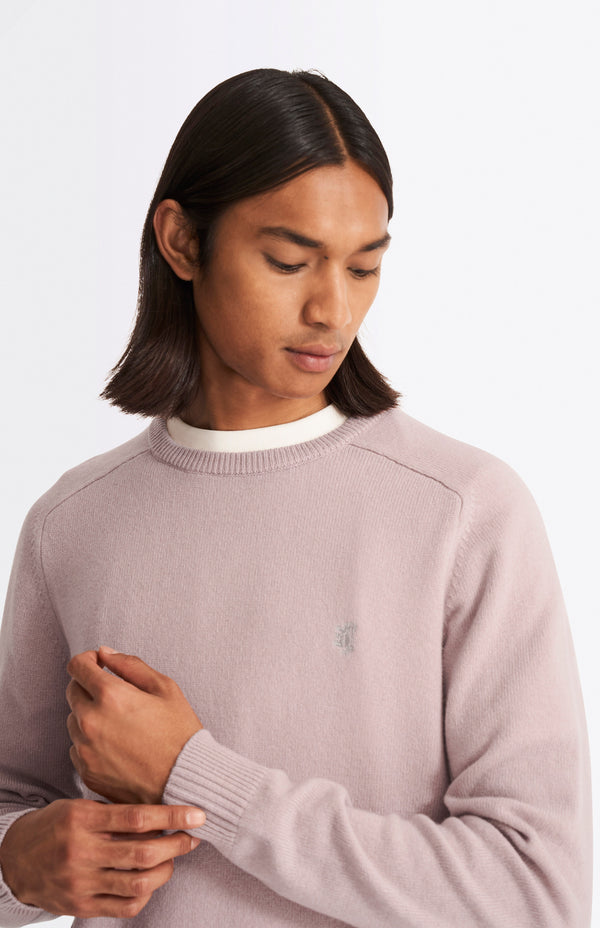 pringle of scotland Round Neck Lambswool Contrast Jumper In Dusty Pink