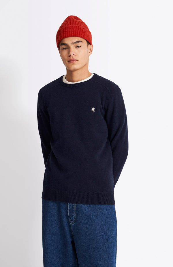 Pringle Of Scotland Round Neck Lambswool Contrast Jumper In Midnight