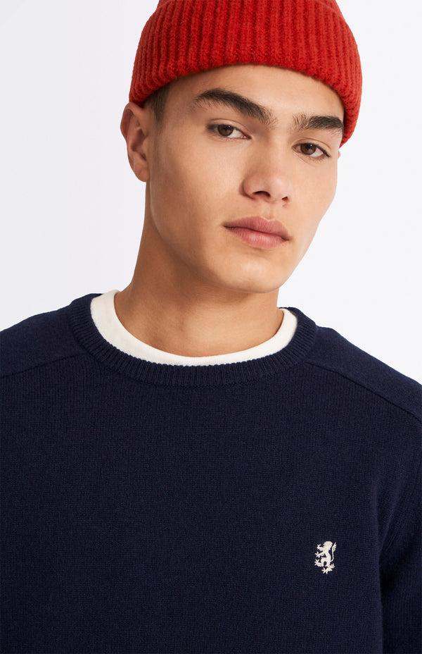Pringle Of Scotland Round Neck Lambswool Contrast Jumper In Midnight