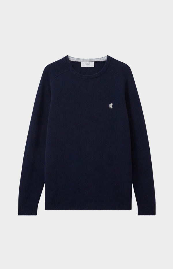 Pringle Of Scotland Round Neck Lambswool Contrast Jumper In Midnight