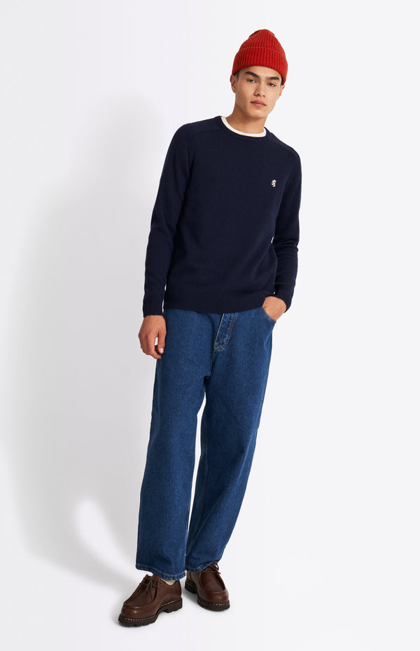 pringle of scotland Round Neck Lambswool Contrast Jumper In Midnight