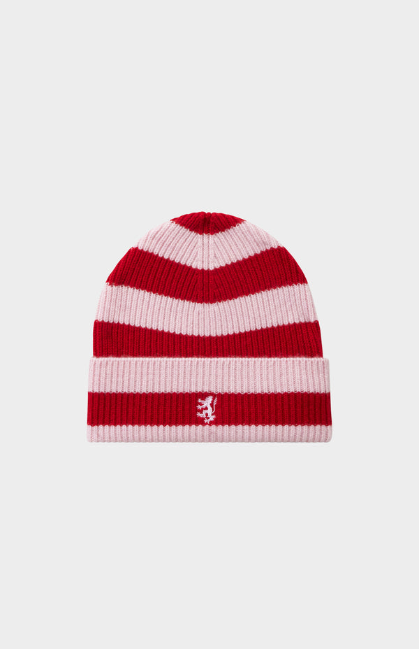 pringle of scotland Stripped Rib Cashmere Beanie In Pink and Red