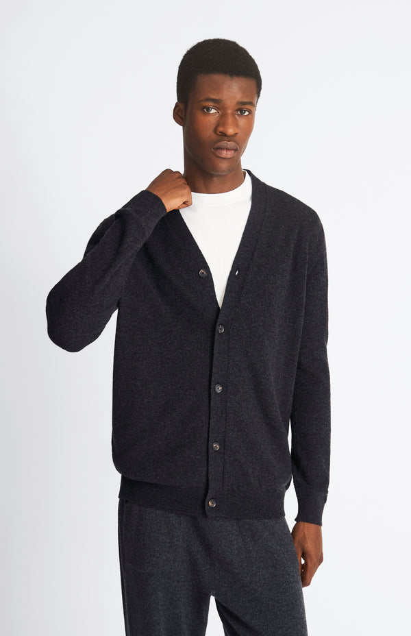 Pringle Of Scotland V Neck Cashmere Cardigan In Charcoal