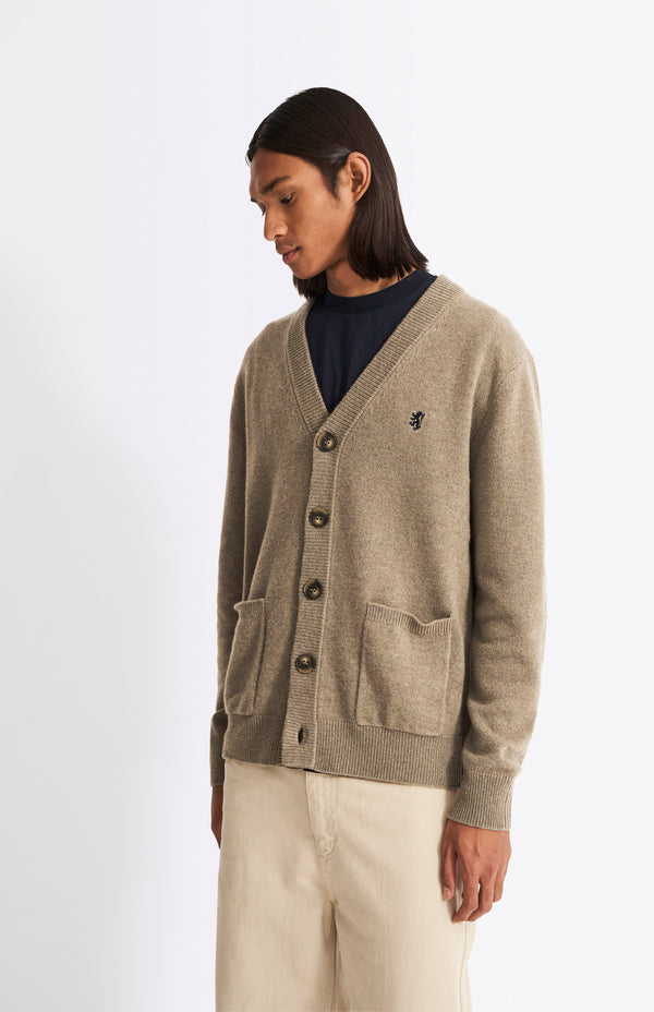 Pringle Of Scotland V Neck Lambswool Cardigan In Dark Natural