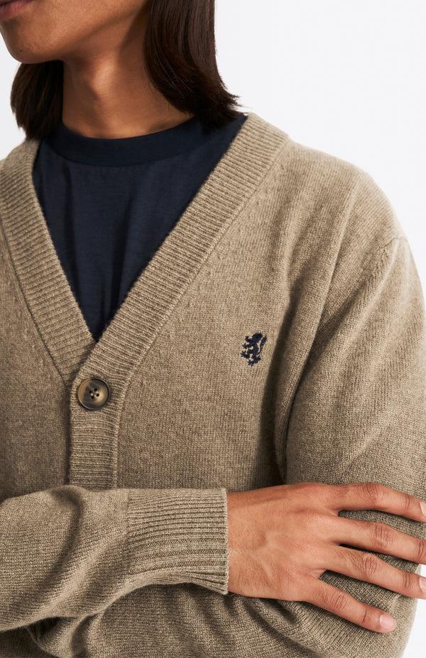 Pringle Of Scotland V Neck Lambswool Cardigan In Dark Natural