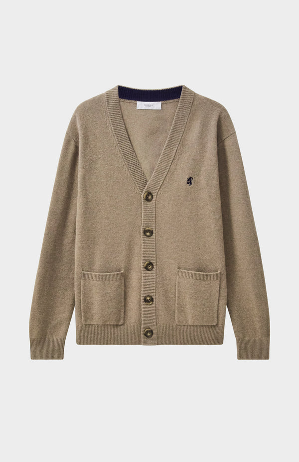 Pringle Of Scotland V Neck Lambswool Cardigan In Dark Natural