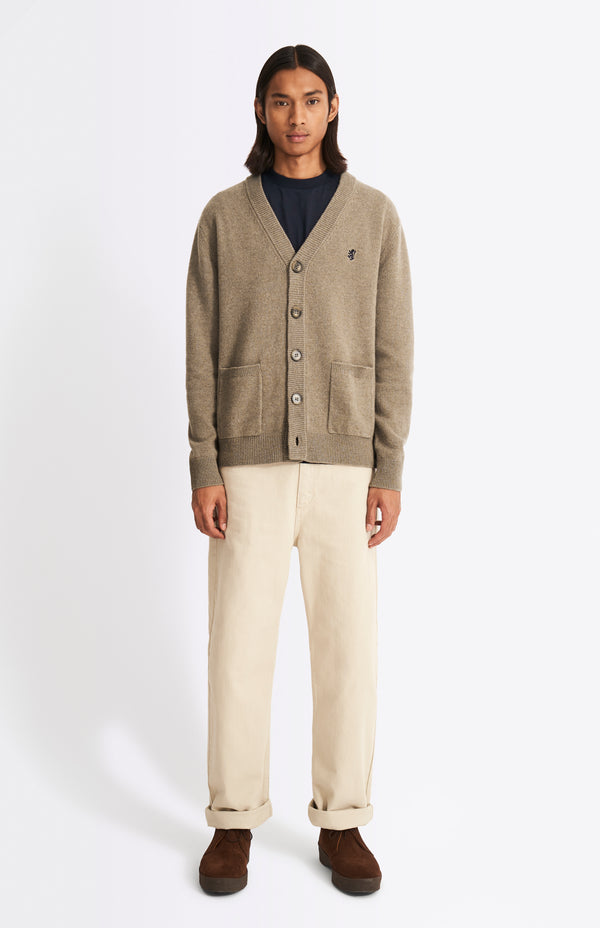 pringle of scotland V Neck Lambswool Cardigan In Dark Natural