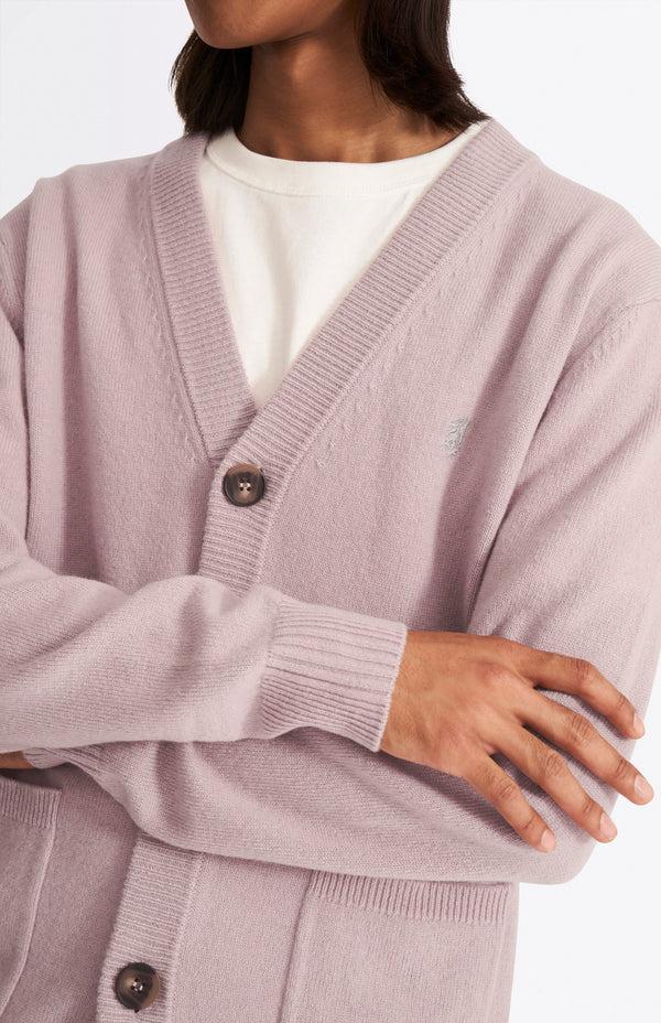 Pringle Of Scotland V Neck Lambswool Cardigan In Dusty Pink