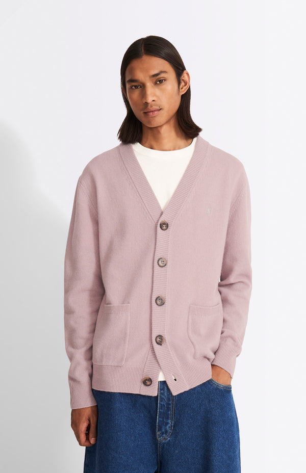 pringle of scotland V Neck Lambswool Cardigan In Dusty Pink