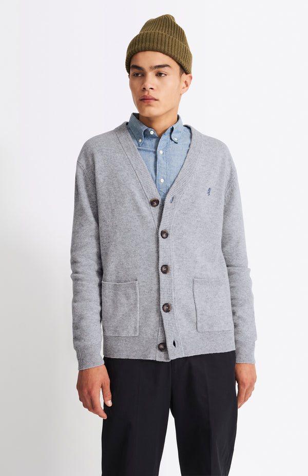 Pringle Of Scotland V Neck Lambswool Cardigan In Light Grey