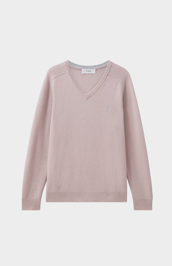 Pringle Of Scotland V Neck Lambswool Jumper In Dusty Pink With Contrast Tipping