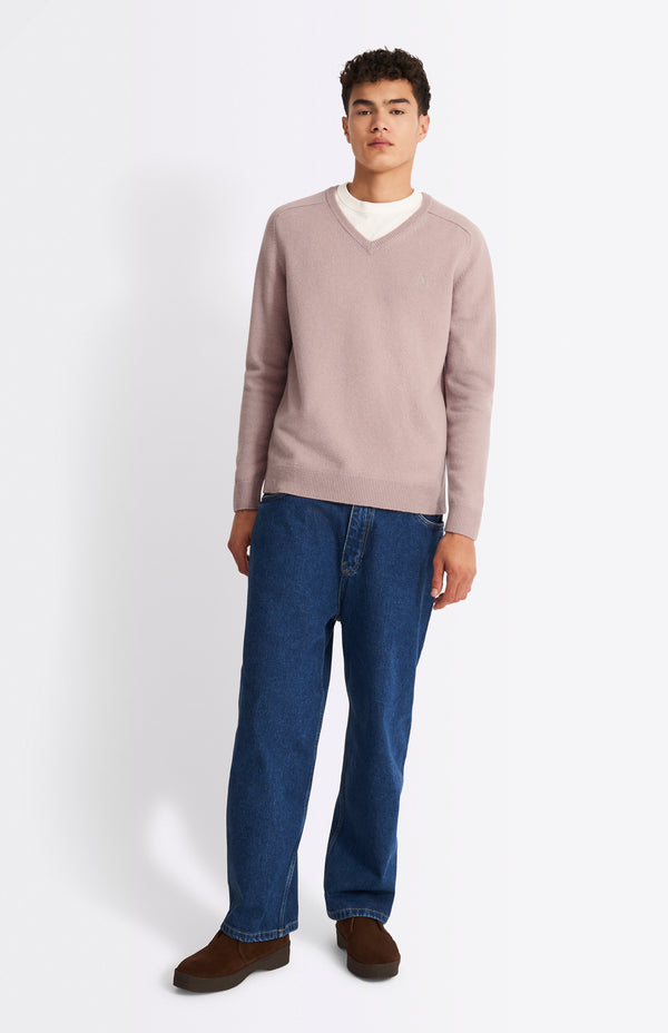 pringle of scotland V Neck Lambswool Jumper In Dusty Pink With Contrast Tipping