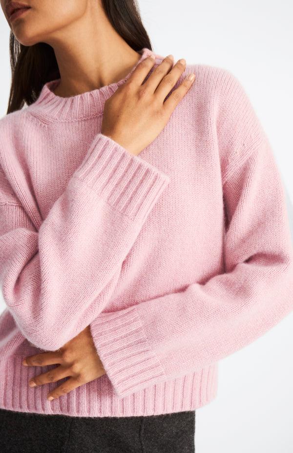 Pringle Of Scotland Women's Cropped Round Neck Chunky Cashmere Jumper In Dusty Pink